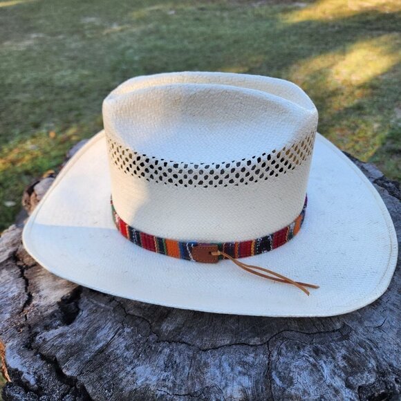 Rockmount Mexican Palm Cowboy Hat Colorful Band Size XL - Picture 6 of 12